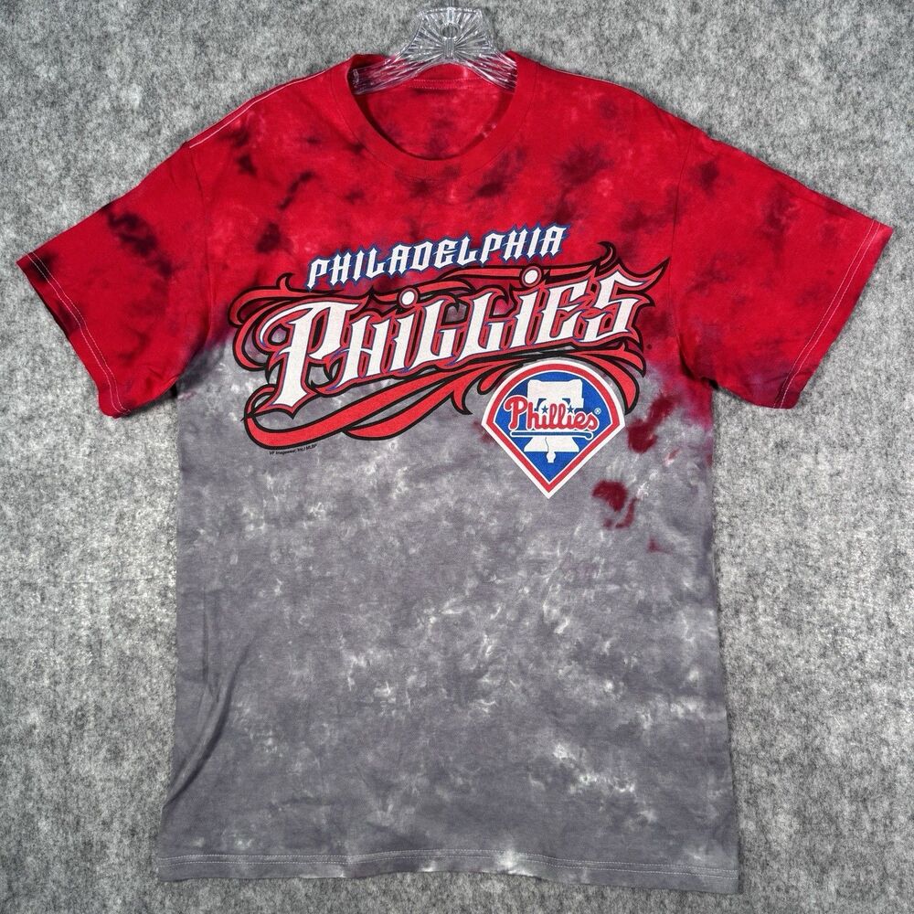 Philadelphia Phillies T Shirt Mens Medium Red Gray Tie Dye Baseball